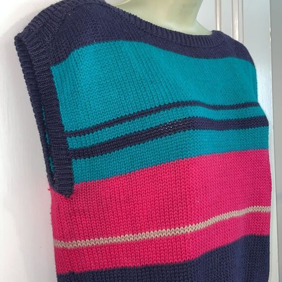 Vtg 80s Russ Petites ramie/cotton multi colored thick knit sleeveless sweater - Picture 5 of 8